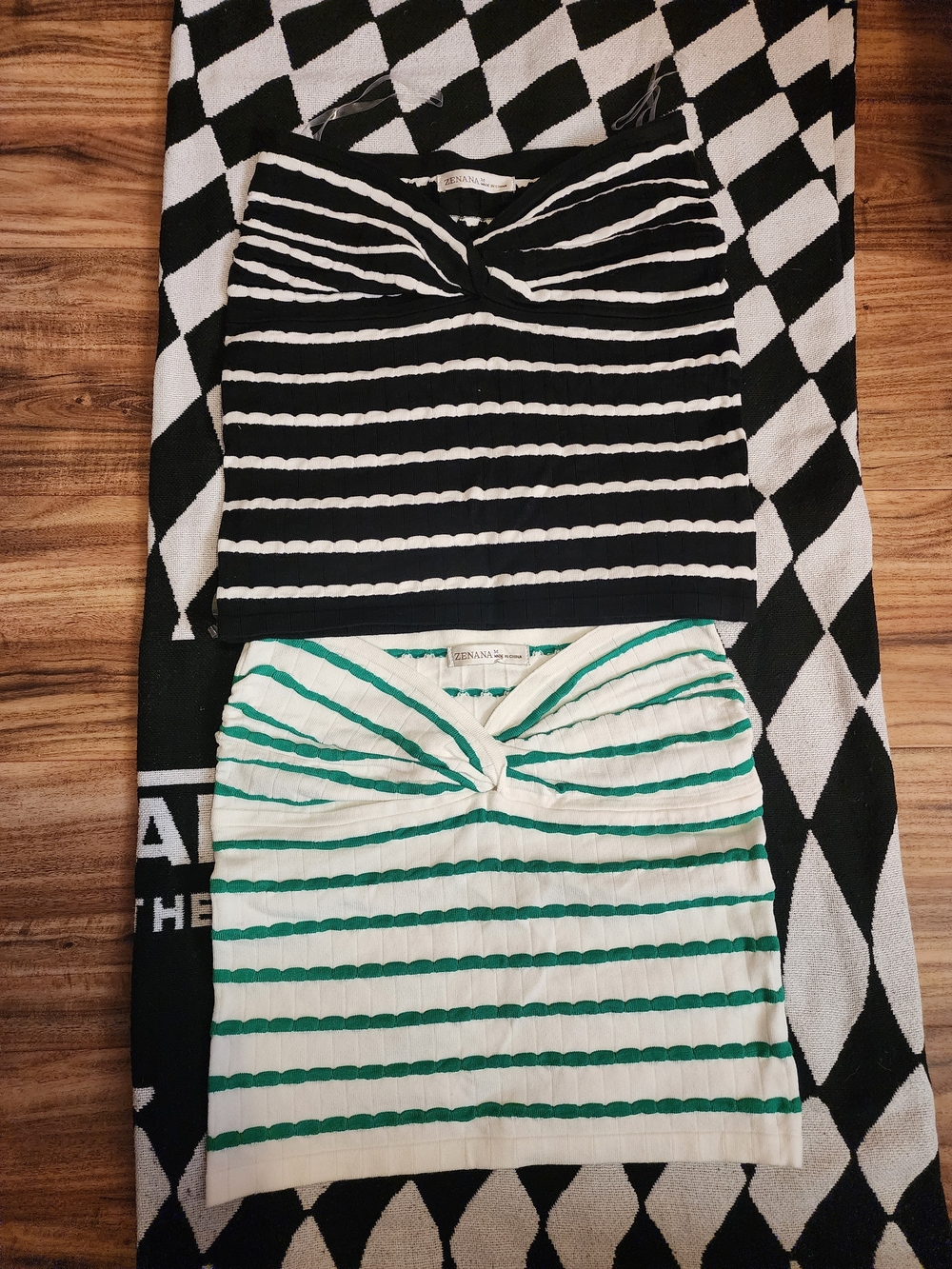 Nwot Zenana Sweetheart Neckline Tube  White/Green And Black Striped Top